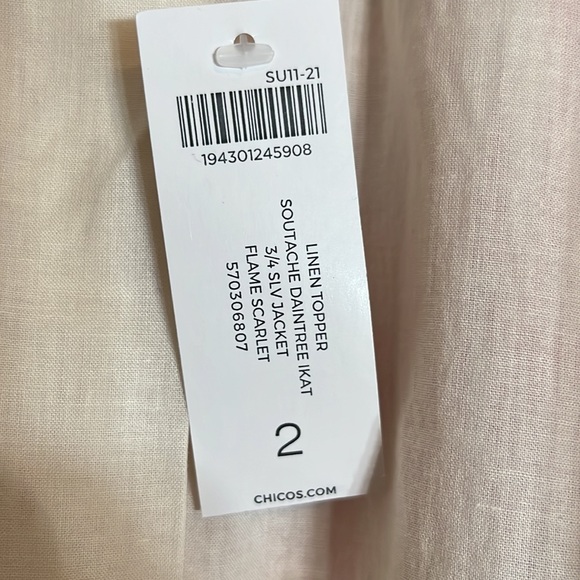 NWT Chico’s 100% Linen 3/4 sleeve open jacket in flame scarlet Office Layering - Picture 10 of 11